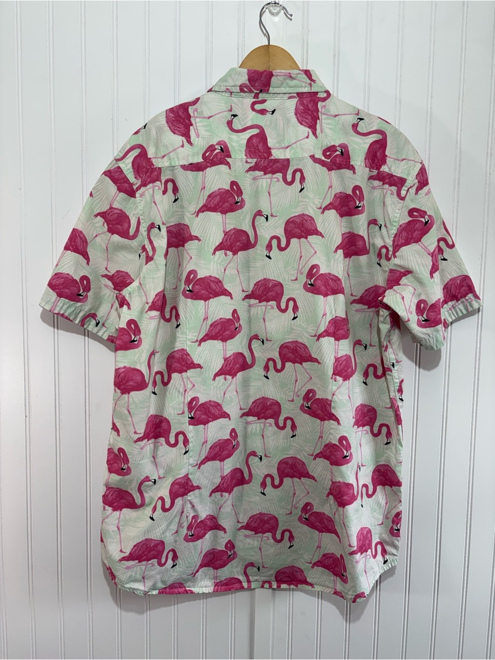 Artistry in Motion Flamingo Print Button Up Slim Fit Shirt Tropical Pink XL - Picture 4 of 10